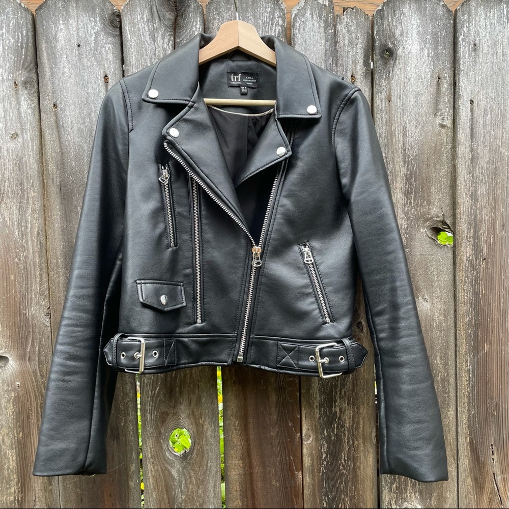 Zara brand black pleather jacket, EUC, size Medium